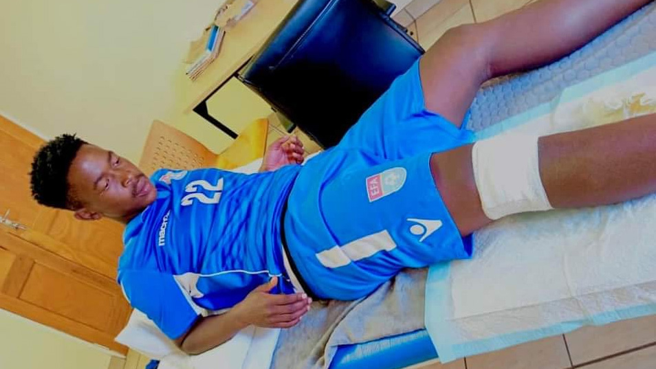 Mbabane Highlanders star Siwakhile Shongwe in this undated file picture was reportedly attacked after the big derby. (Inset) The player suffered a deep cut to his left hand during the ambush.
